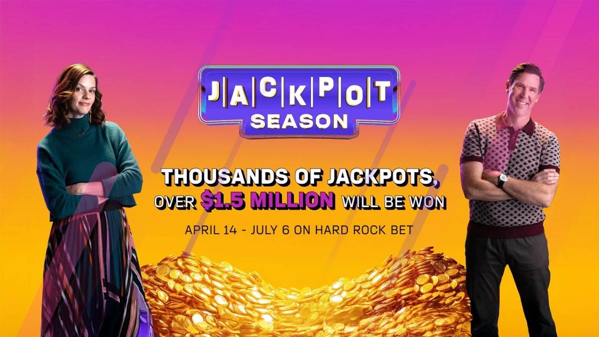 Hard Rock Bet campaign showcasing jackpot season winnings and $1.5 million prize pool