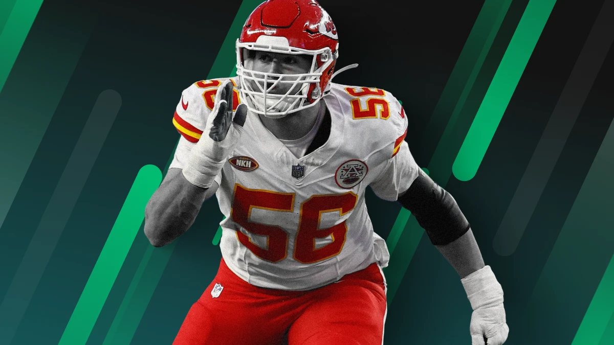 George Karlaftis in Kansas City Chiefs uniform after signing $93M contract extension