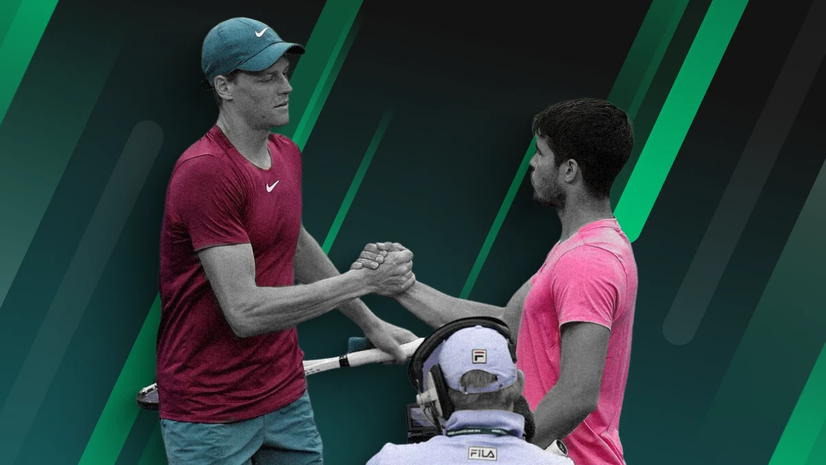 Jannik Sinner and Carlos Alcaraz shake hands after a match, set to face off at the 2025 Cincinnati Open