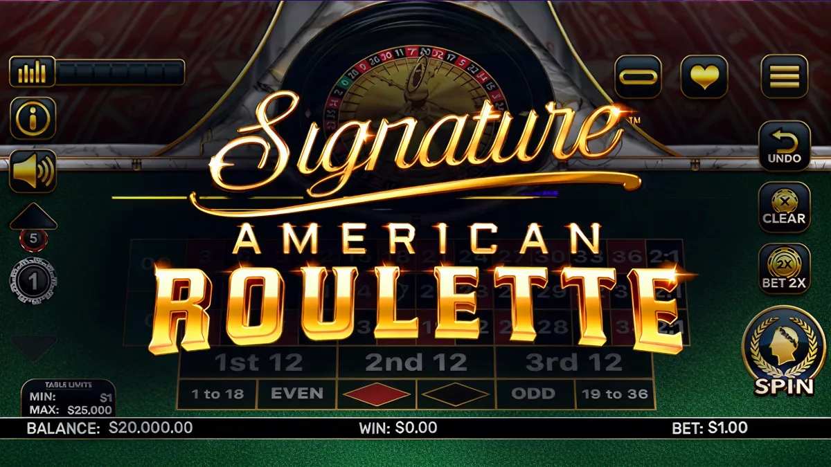 Screenshot of Caesars' new Signature American Roulette online table game interface