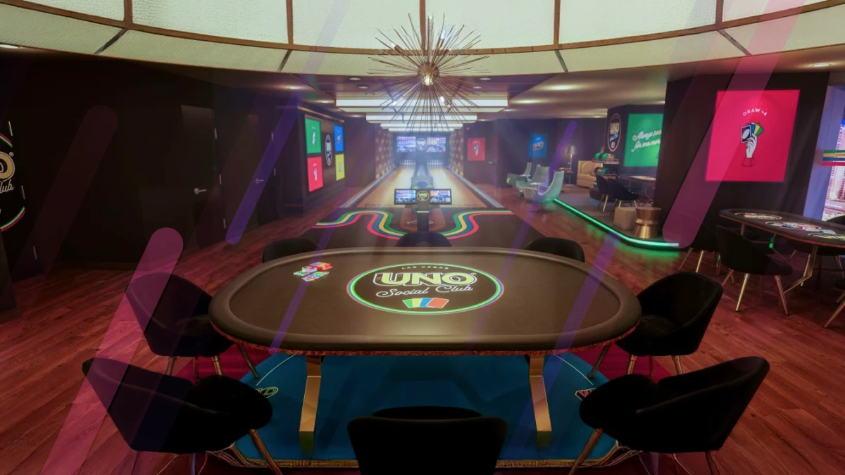 UNO-themed gaming table setup at Palms Casino Resort for the first-ever UNO Social Club event